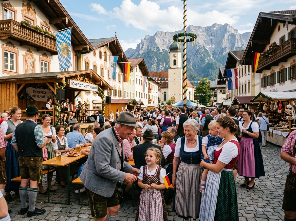 Dorffest mit Menschen in Tracht